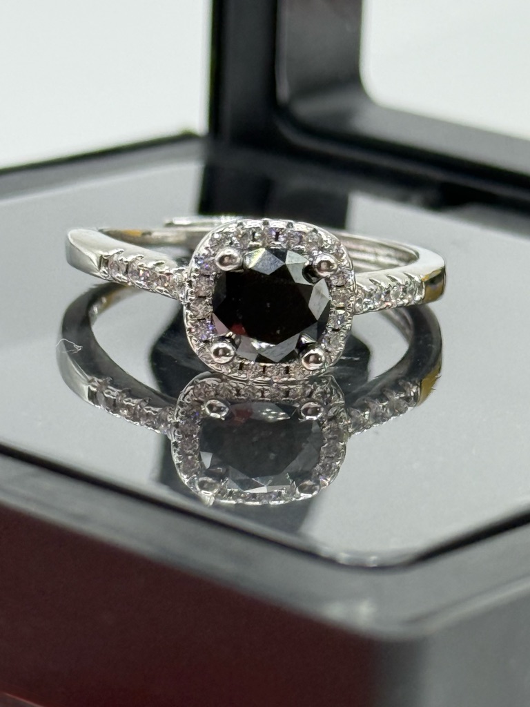 1ct Black Moissanite Ring Adjustable Band Gra Certified 199$